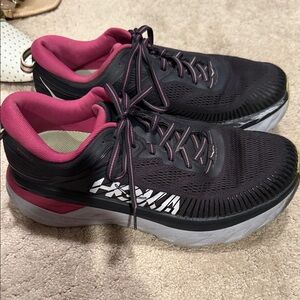 Hoka One One Women's Black and Pink Running Shoes